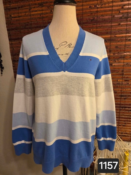 Tommy Hilfiger Sweaters - Tommy Hilfiger Light & Royal Blue Striped V-Neck Sweater